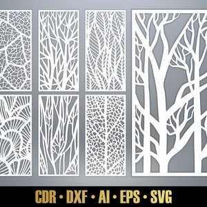 Nature Panel Templates SVG Set #37. Natural tree room dividers. 7 vector laser cutting and cnc files.  Decorative Panel DXF