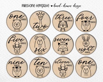 Hand Drawn Woodland Baby Animal Monthly Milestones SVG (Digital Cut File)
