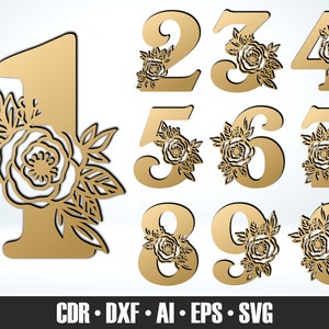 10 Birthday Toppers with hand-drawn flowers SVG. Floral anniversary numbers svg dxf ai eps. Number Topper 0-9