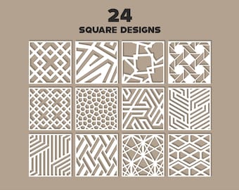 24 Geometric Square Panel SVG Bundle | Modern Abstract Laser Cut Patterns | Panels DXF | CNC Panel Files (Digital Download)