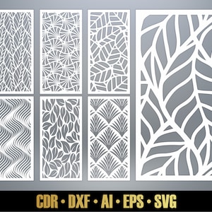Florale Muster Panel Vorlagen SVG Set #19. 7 Vektorgrafik-Dateien. Blatt Raumteiler SVG. Dekorplatte DXF