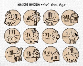 Woodland Baby Milestones SVG, Hand Drawn Animal Photo Markers (Digital Cut File)