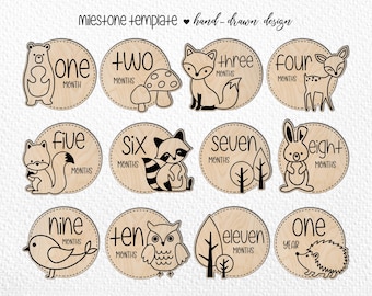 Woodland Baby Animal Monthly Milestone Markers SVG – Hand Drawn Cut File (Digital Download)