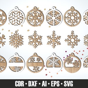 18 adornos navideños SVG. Adornos de árbol de Navidad cortados con láser. Decoración multicapa. Navidad Forjabrillante. Decoración navideña. Adornos De Madera