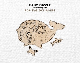 Baby Sealife Puzzle SVG, Toddler Laser Cut Game, Montessori Educational Toy (Digital Download)