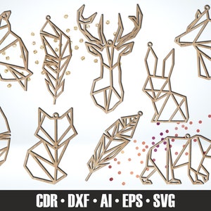 9 Geometrischer Weihnachtsschmuck SVG. Tier Laser Cut Weihnachtsbaumschmuck. Urlaub Dekor. Holzornamente