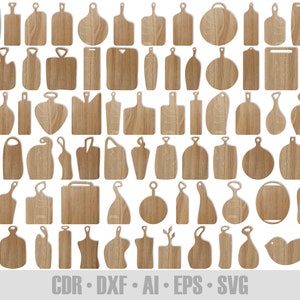 80 Cutting Board SVG Templates | Laser Cut Files for CNC, Glowforge, Cricut | Kitchen Chopping Borard DXF Vector Bundle