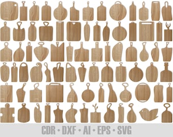 80 Cutting Board SVG Templates | Laser Cut Files for CNC, Glowforge, Cricut | Kitchen Chopping Borard DXF Vector Bundle