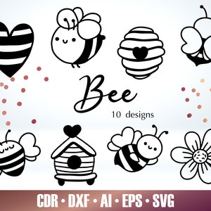 10 Bee outline SVG - Bee SVG Bundle per Glowforge - Honey Laser Cut File - Glowforge Svg - File Cricut Bee