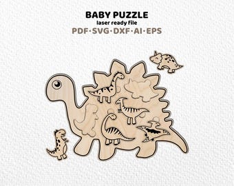 Baby Dinosaurier Puzzle SVG, Laser geschnitten Montessori Spiel (digitaler Download)
