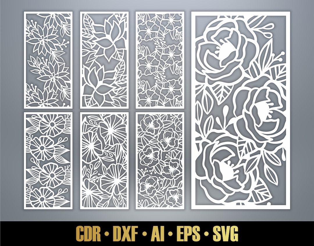 Floral Patterns Panel Templates SVG Set #29. 7 Vector Laser Cutting ...