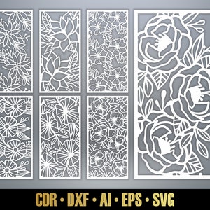 Floral Patterns Panel Templates SVG Set #29. 7 vector laser cutting files. Leaf Room Divider SVG. Decorative Panel DXF