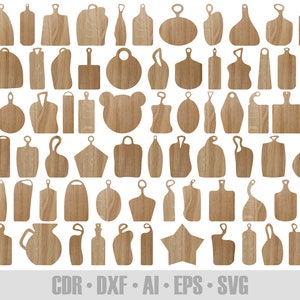 80 Cutting Board SVG Templates | Laser Cut Files for CNC, Glowforge, Cricut | Kitchen Chopping Borard DXF Vector Bundle