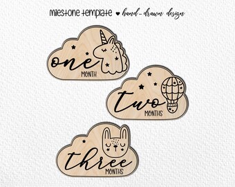 Hand Drawn Unicorn Monthly Milestones SVG Set (Digital Cut File)