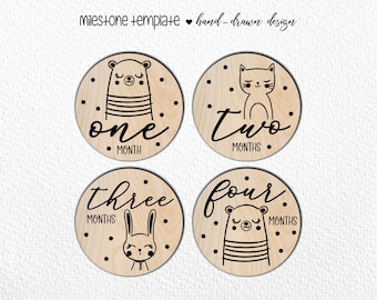 Hand Drawn Baby Milestone SVG, Woodland Animals (Digital Cut File). Glowforge SVG photo markers