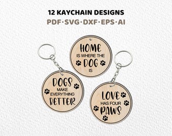 12 hundnyckelringspaket SVG | Hundnyckelringslaserfil | Nyckelringslaserfil | Nyckelrings-SVG-fil | Nyckelringsfil | Glowforge-nyckelring