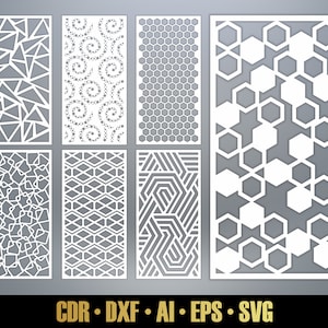 Geometric Patterns Panel Templates SVG Set #41. 7 vector files, for laser cut. Room Divider SVG. Decorative Panel DXF