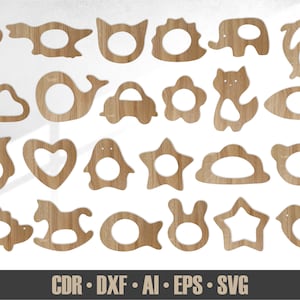 Baby Holz Beißringe SVG. 24 Motive. Baby Geschenk. aby Geschenkideen. Tier Beißring CNC Datei. Vektor Baby Beißringe. Zahnen. Holzspielzeug