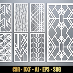 Geometric Futuristic Panel Templates SVG. 7 vector files, for laser cut. Modern Futuristic Room Divider SVG. Decorative Panel DXF