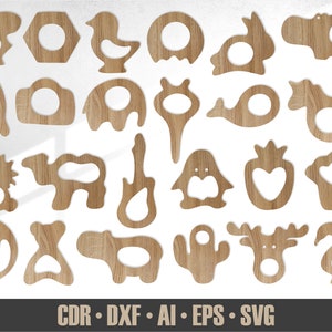 Baby Holz Beißringe SVG. 24 Motive. Baby Geschenk. aby Geschenkideen. Tier Beißring CNC Datei. Vektor Baby Beißringe. Zahnen. Holzspielzeug