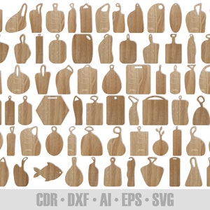 80 Cutting Board SVG Templates | Laser Cut Files for CNC, Glowforge, Cricut | Kitchen Chopping Borard DXF Vector Bundle