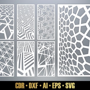 Several Distorted Patterns SVG. Panel Templates. 7 vector files, for laser cut. Modern Futuristic Room Divider SVG. Decorative Panel DXF