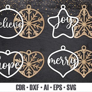 8 Multi-layered Christmas decorations SVG. Laser Cut Christmas Tree Ornaments. Multi-layer Decor. Glowforge Christmas. Wooden Ornaments