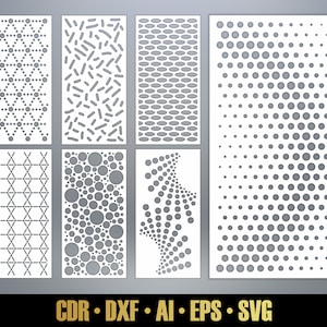 抽象パターン パネル テンプレート SVG セット #42。レーザー カット用の 7 つのベクター ファイル。部屋の仕切り SVG。装飾パネル DXF