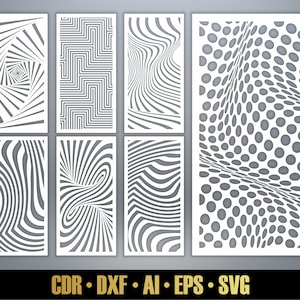 錯視パターン パネル テンプレート SVG セット #25。レーザー カット用の 7 つのベクター ファイル。部屋の仕切り SVG。装飾パネル DXF
