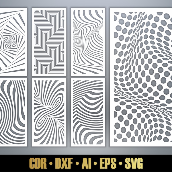 Optical Illusion Patterns Panel Templates SVG Set #25. 7 vector files, for laser cut. Room Divider SVG. Decorative Panel DXF