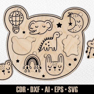 Baby Bär Puzzle für Kleinkind SVG. Baby Laser Schnitt sich entwickelnd Spiel. Kleinkind Lernspielzeug. Monessori Spiel. Glühschmiedearbeit Montessori.