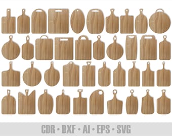 40 Cutting Board SVG Templates | Laser Cut Files for CNC, Glowforge, Cricut | Kitchen Chopping Borard DXF Vector Bundle