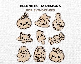 12 Kawaii Halloween Magnets SVG Bundle | Laser Cut Files (Digital Download)