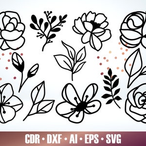 12 fiori SVG - Pacchetto SVG floreale per Glowforge - File di taglio laser di fiori - Glowforge Svg - Svg floreale Laser - File floreale Cricut