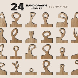 24 hand drawn cutting board handle templates set #2 SVG, DXF, PDF, vector files for cnc and lasercutting machines, ready to print pdf files