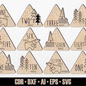 12 événements SVG mensuels dessinés à la main pour bébés oursons de l'Arctique. Fixe de mois à un an. Fichier de découpe numérique. Marqueurs photo Glowforge SVG