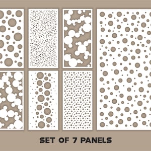 Abstraktes Muster Panel Templates SVG Set #63 mit Punkten. 7 Vektordateien zum Laserschneiden. Raumteiler SVG. Dekorplatte DXF