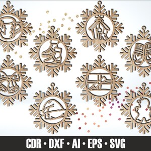 8 HANDGEZEICHNETER Weihnachtsschmuck SVG. Laser Cut Christbaumschmuck. Urlaub Dekor. Holzornamente