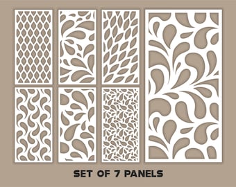 Abstract Laser Cut Panel Templates, Room Divider SVG DXF Files (Set of 7)