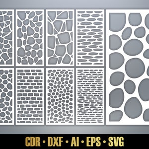 Stenen paneel sjablonen SVG. 9 Glowforge-vectorbestanden. Moderne scheidingswand SVG. Cnc-decoratieve panelen DXF