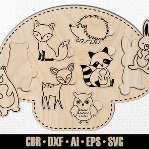 Bos baby dieren puzzel voor peuter SVG. Baby lasergesneden ontwikkelspel. Educatief speelgoed voor peuters. Monessori-spel. Glowforge Montessori.