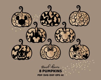 Pumpkins decoration SVG. Mickey Halloween SVG for Glowforge. Laser Cut file. Multi-layer sign. Vector Halloween Decorations