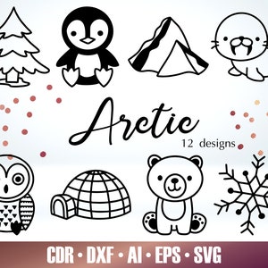 12 contours de bébés animaux de l'Arctique - Bundle SVG pingouin pour Glowforge - montagne fichier découpé au Laser - Glowforge Svg - fichier hiver Cricut