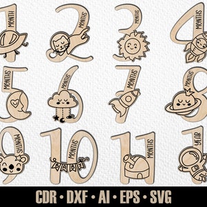 12 événements OVNI mensuels dessinés à la main SVG. De quelques mois à un an. Fichier de découpe numérique. Marqueurs photo Glowforge SVG