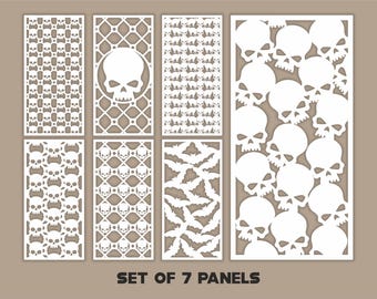 Mystical Skull Bat Panel Templates, Laser Cutting Files (Set of 7), SVG DXF