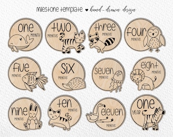 Woodland Baby Animal Monthly Milestones SVG – Hand Drawn First Year Photo Markers (Digital Cut)