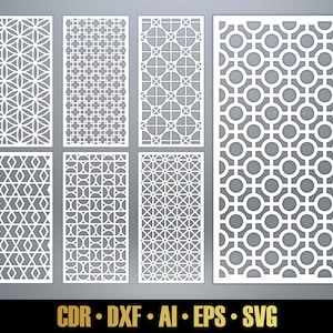 Geometric Patterns Panel Templates SVG Set #57. 7 vector files, for laser cut. Room Divider SVG. Decorative Panel DXF