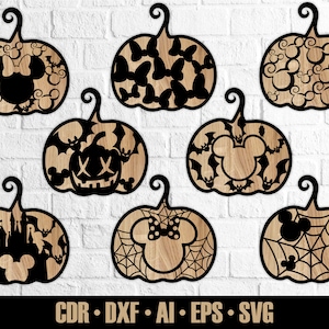 Pumpkins decoration SVG. Mickey Halloween SVG for Glowforge. Laser Cut file. Multi-layer sign. Vector Halloween Decorations