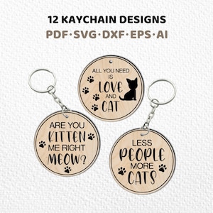 12 Cat Keychain SVG Bundle | Laser Cut Files for Glowforge, Cricut (Digital Download)