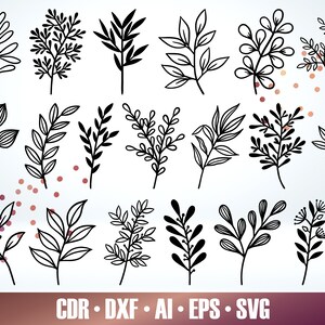 20 hojas botánicas SVG - Paquete SVG floral para Glowforge - Archivo de hojas cortado con láser - Glowforge Svg - Floral Svg Laser - Archivo floral Cricut